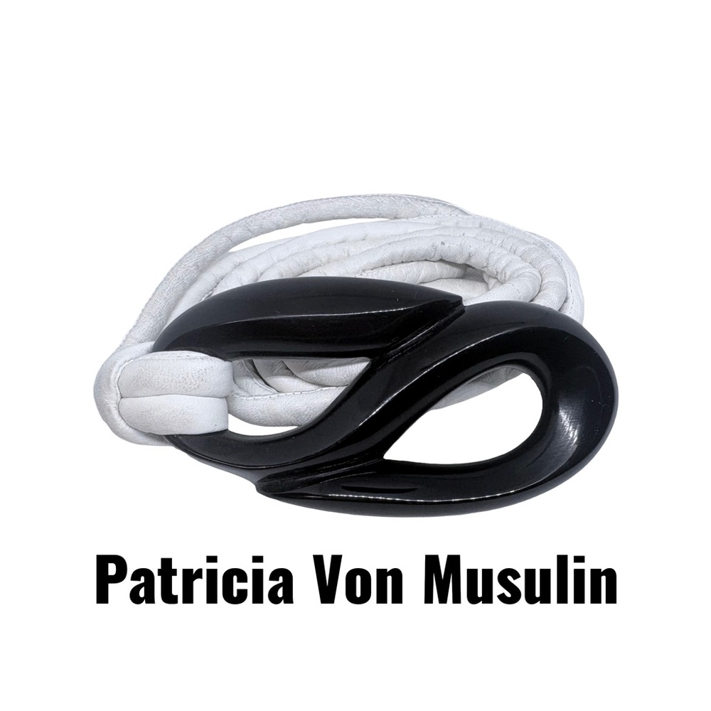 Patricia von Musulin Black Lucite Belt Buckle White Leather Belt 1982 Calderon